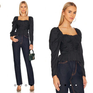 NWT Ulla Johnson Mia ruffled gathered satin peplum blouse Noir Size 4 $390